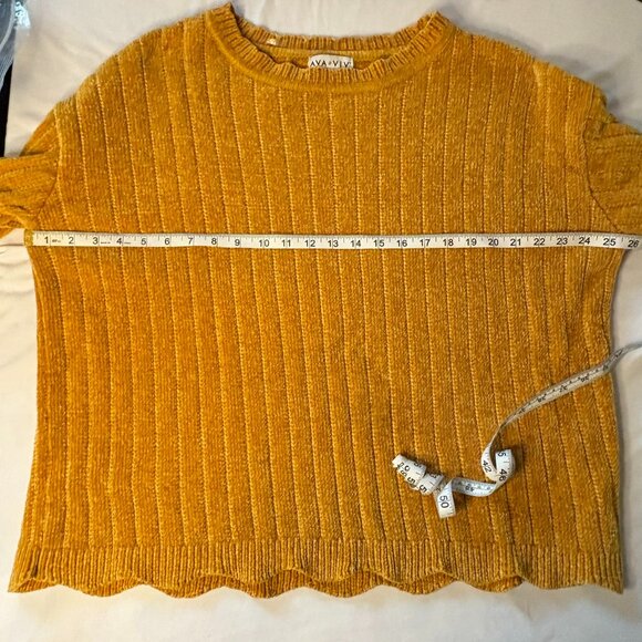 Ava & Viv Marigold Chanille Ribbed Knit Sweater Scalloped Hem Crew Neck Size 2X - Picture 2 of 7